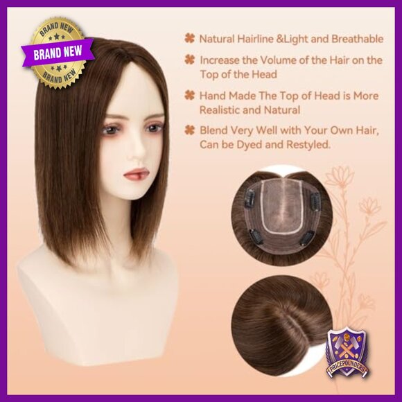 Human Hair Topper 10 Inch Mono Base Clip In Hairpiece for Thinning Hair main image 4